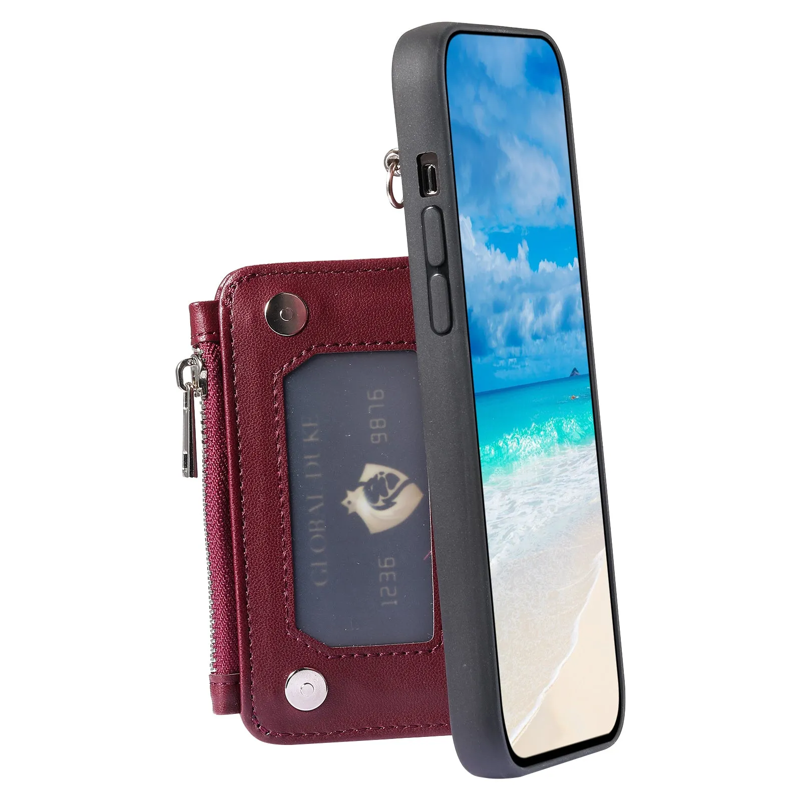 009 RFID Blocking Zipper Wallet Case for Samsung Galaxy A14 4G / 5G , PU Leather Coated TPU Kickstand Phone Cover with Straps