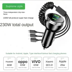 100W  Car Charger with PD30W QC3.0, 230W Output, TYPE-C Port, Super Fast Charging