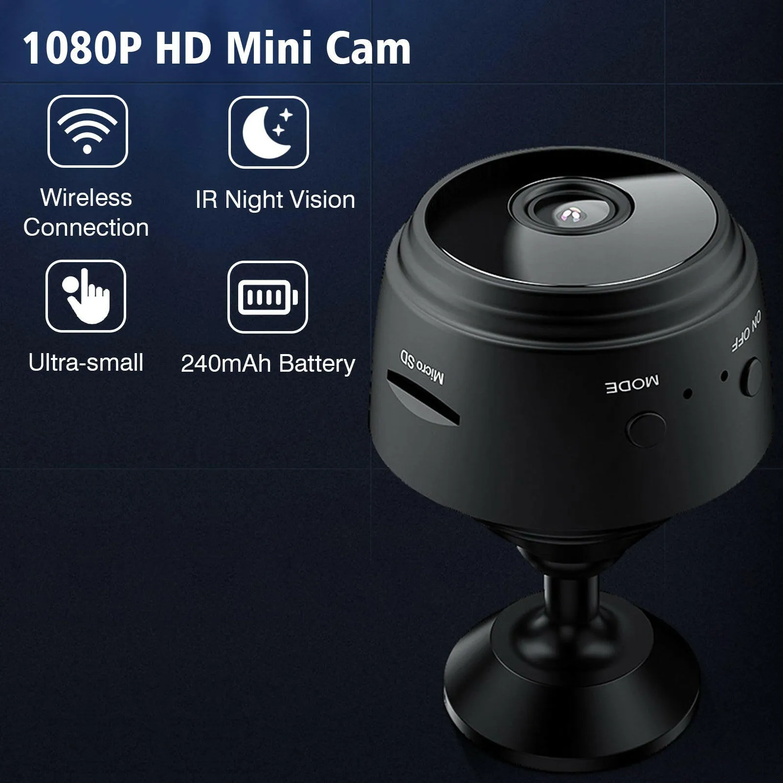 1080P WiFi Mini Camera Video Cam Camcorder 150° Wide Angle IR Night Vision Motion Detection 128GB Extended Memory 240mAh Battery for Baby Animal Monitoring Home Security