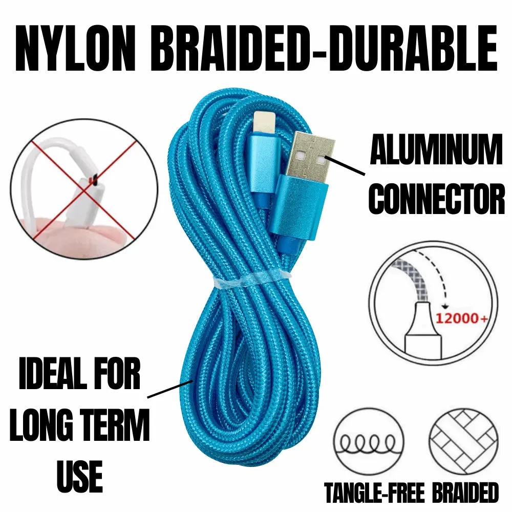 10Ft Braided USB Charger Compatible for Iphone Light Blue