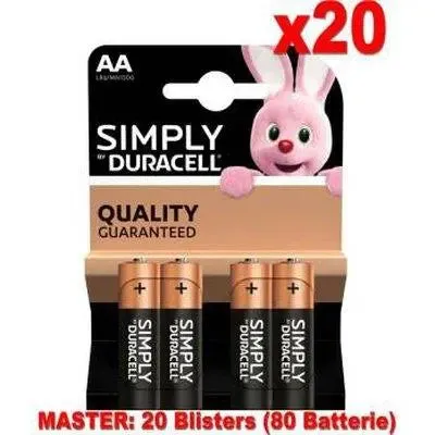 (20 Confezioni) Duracell Simply Batterie 4pz Stilo LR6 MN1500 AA