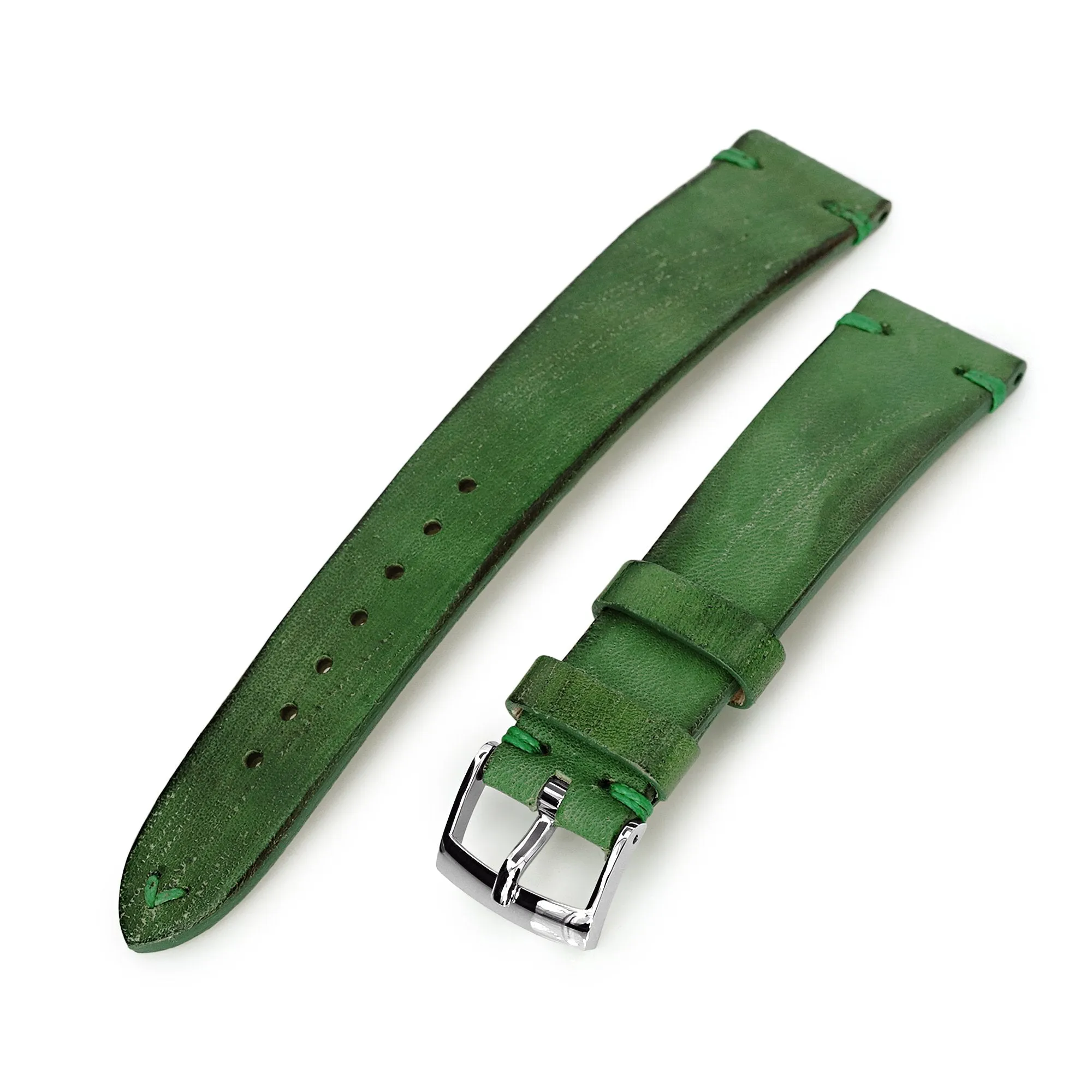 20mm Rebel Green Italian Handmade Leather of Art Watch Band, P Buckle