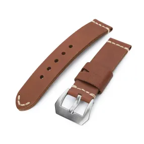 22mm Chestnut Brown Ammo Leather Watch Band, Brushed Buckle