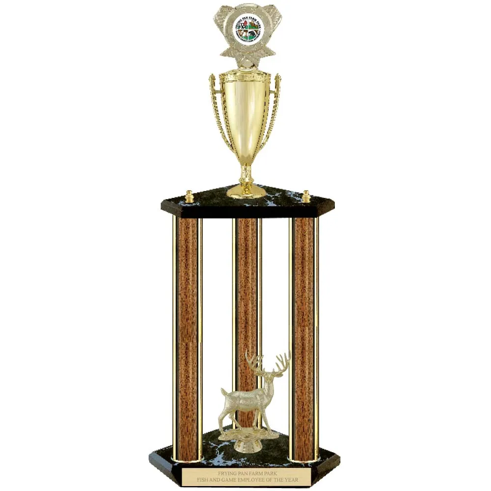 26" Custom 3 Column Black Base Award Trophy With Loving Cup & Insert Top