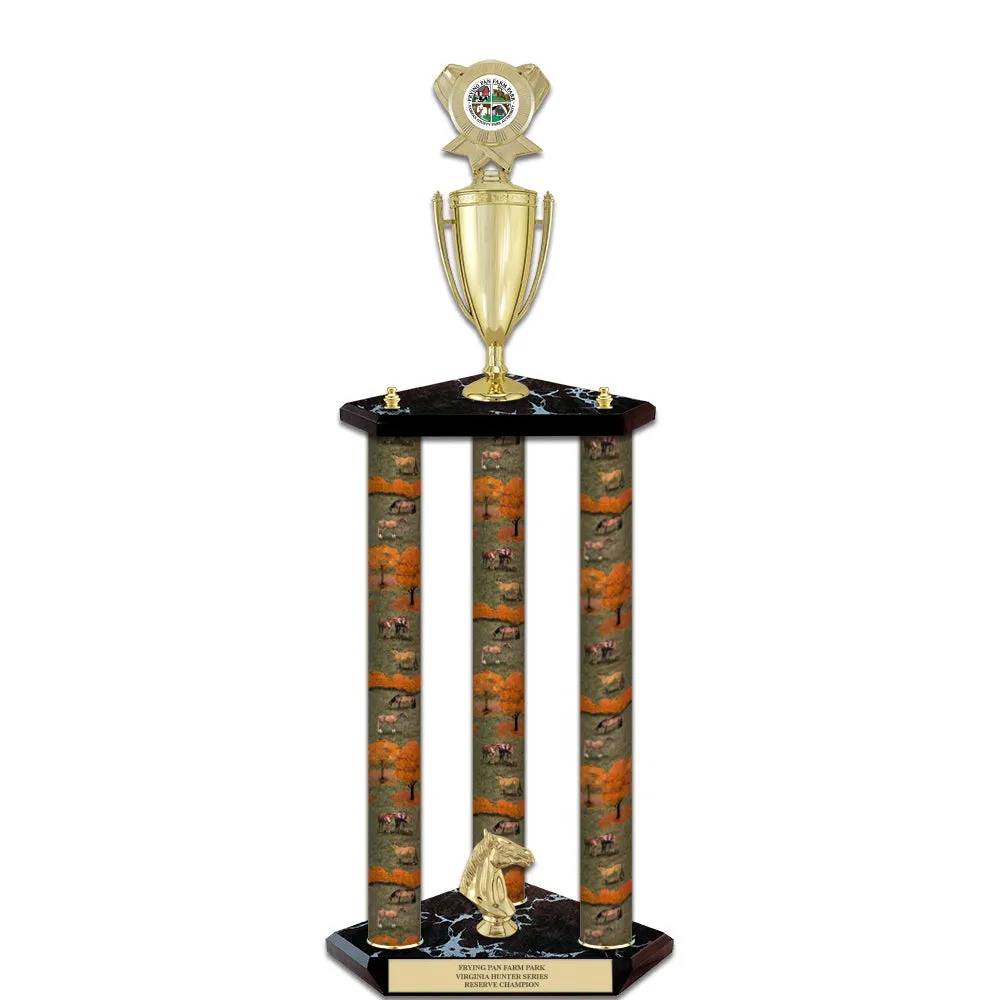 26" Custom 3 Column Black Base Award Trophy With Loving Cup & Insert Top