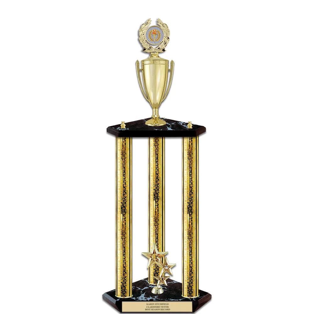 26" Custom 3 Column Black Base Award Trophy With Loving Cup & Insert Top