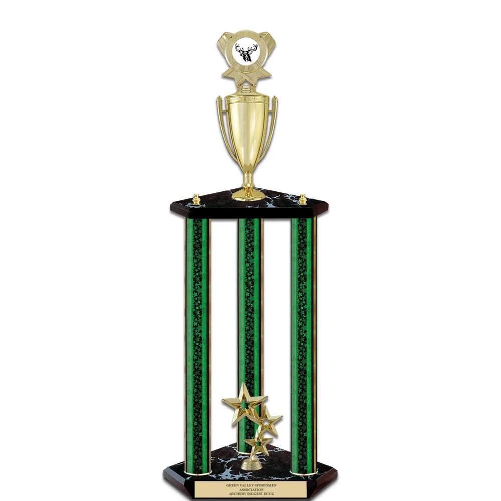 26" Custom 3 Column Black Base Award Trophy With Loving Cup & Insert Top