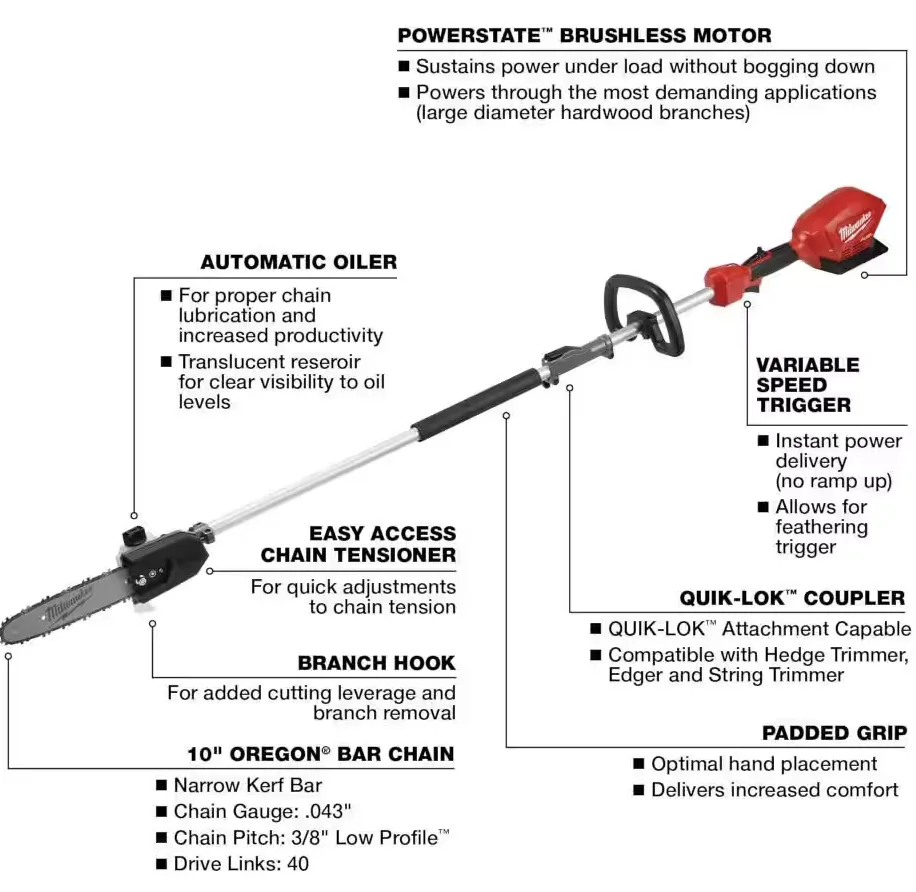 2825-20PS Milwaukee M18 Fuel 10" Pole Saw w/ QUIK-LOK (Tool Only)