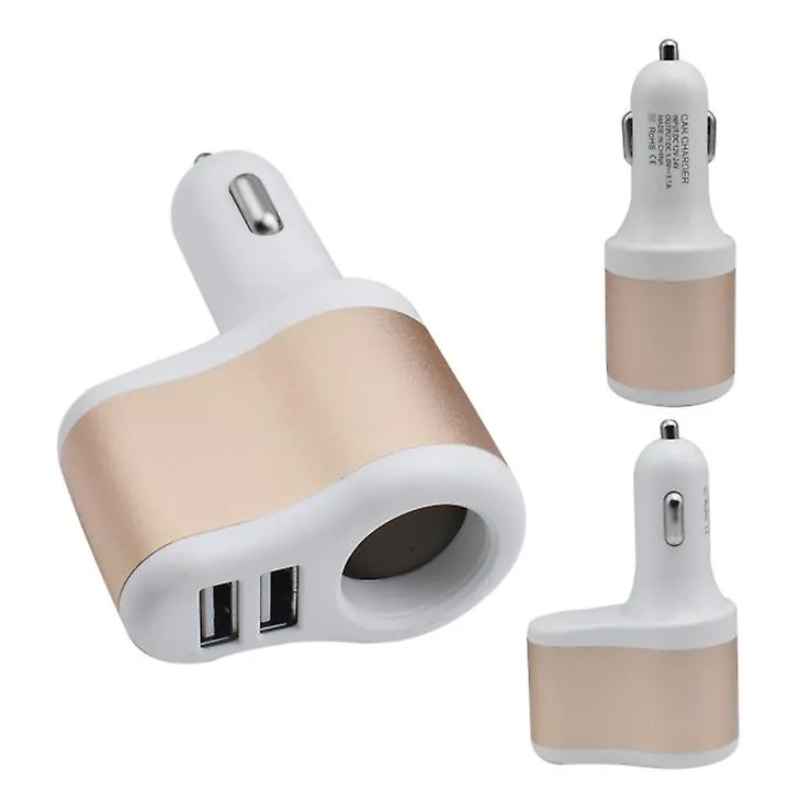 2Pcs white gold 3.1A car charger, cigarette lighter, dual USB multi-function mobile phone car charger AZ12454