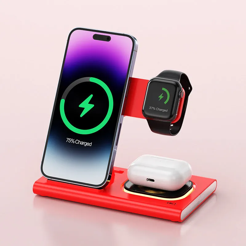 3 IN 1 15W Wireless Charging Charger Magnetic Desktop Night Light Iwatch Fast Charging Stand Gift Customization