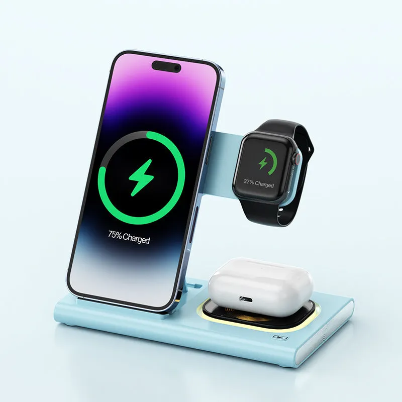 3 IN 1 15W Wireless Charging Charger Magnetic Desktop Night Light Iwatch Fast Charging Stand Gift Customization