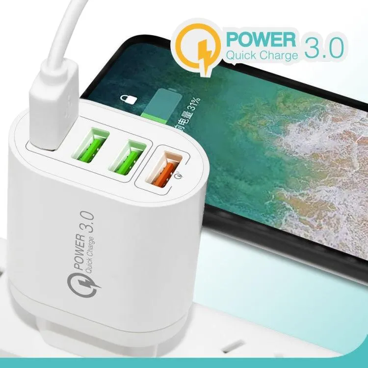 30W QC3.0 Fast Charging Multi-Port USB Charger for Mobile Devices - US Plug