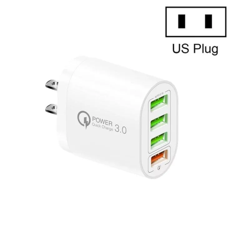 30W QC3.0 Fast Charging Multi-Port USB Charger for Mobile Devices - US Plug