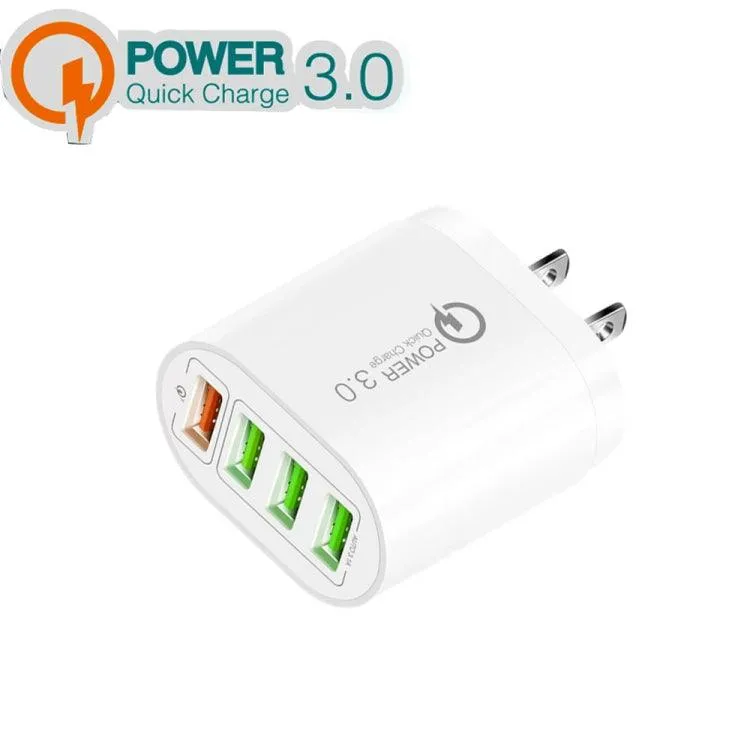 30W QC3.0 Fast Charging Multi-Port USB Charger for Mobile Devices - US Plug