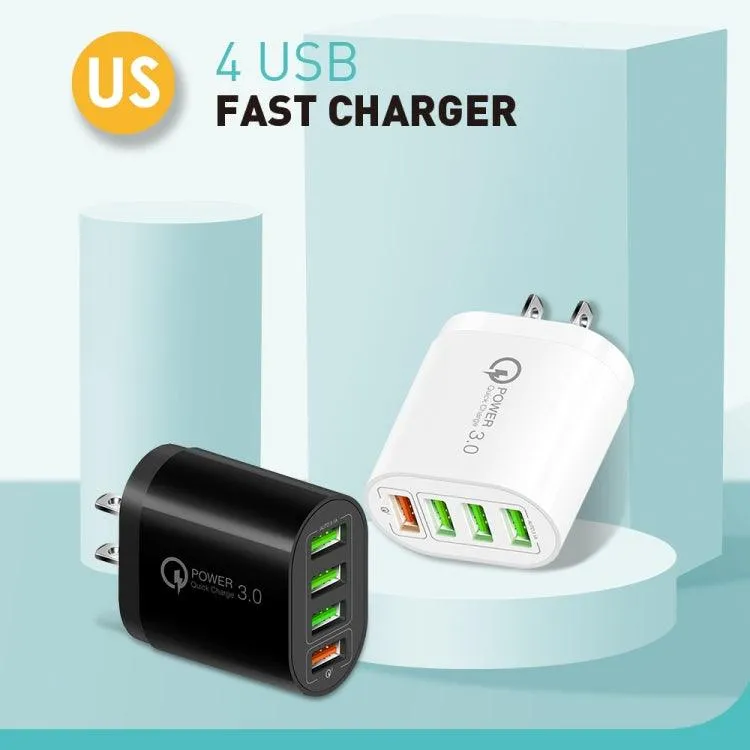 30W QC3.0 Fast Charging Multi-Port USB Charger for Mobile Devices - US Plug