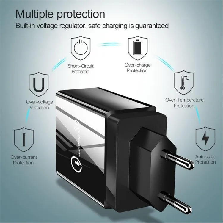 30W Quick Charge 3.0 4-Port USB Universal Travel Charger Set with 2-in-1 USB to USB-C Data Cable - EU Plug