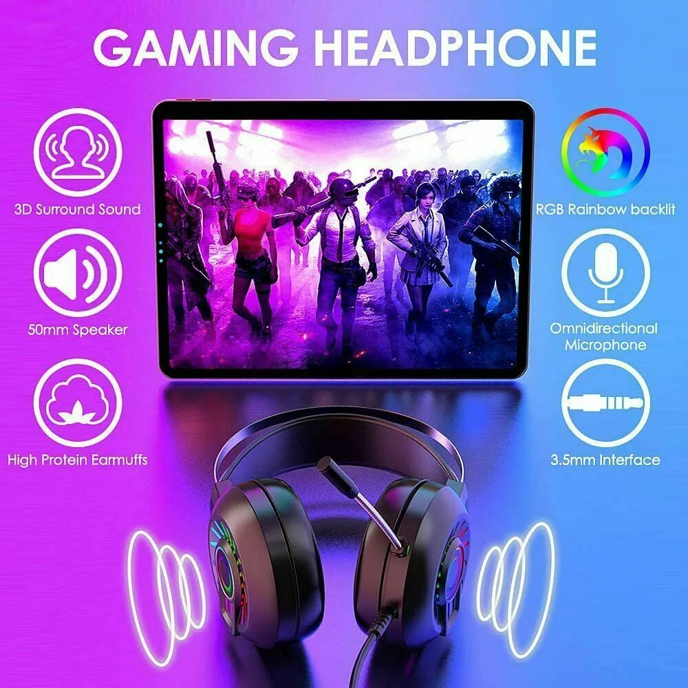 3.5mm Gaming Headset With Mic Headphone For PC Laptop USB