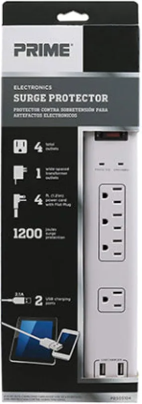 4  6 OUTLET WHI TE SURGE W/2USB