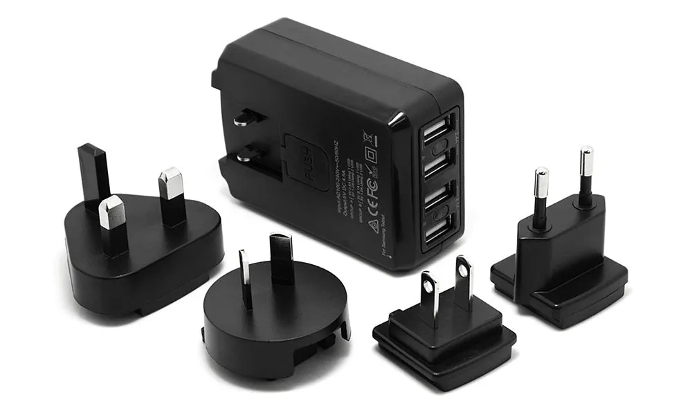 4-Port USB Travel Charger, Intl Adapters, Voltage Detection