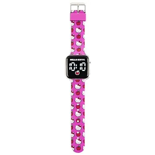 Accutime Hello Kitty Digital LED Quartz Kids Pink Watch for Girls with White Hello Kitty and Friends Band Strap (Model: HK4222AZ)