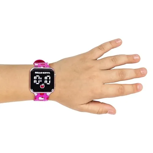 Accutime Hello Kitty Digital LED Quartz Kids Pink Watch for Girls with White Hello Kitty and Friends Band Strap (Model: HK4222AZ)