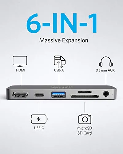 Anker USB C Hub for iPad Pro, PowerExpand Direct 6-in-1 USB C Adapter, with 60W Power Delivery, 4K@60Hz HDMI Port, 3.5mm Headphone Jack, USB 3.0 Port, SD and microSD Card Reader