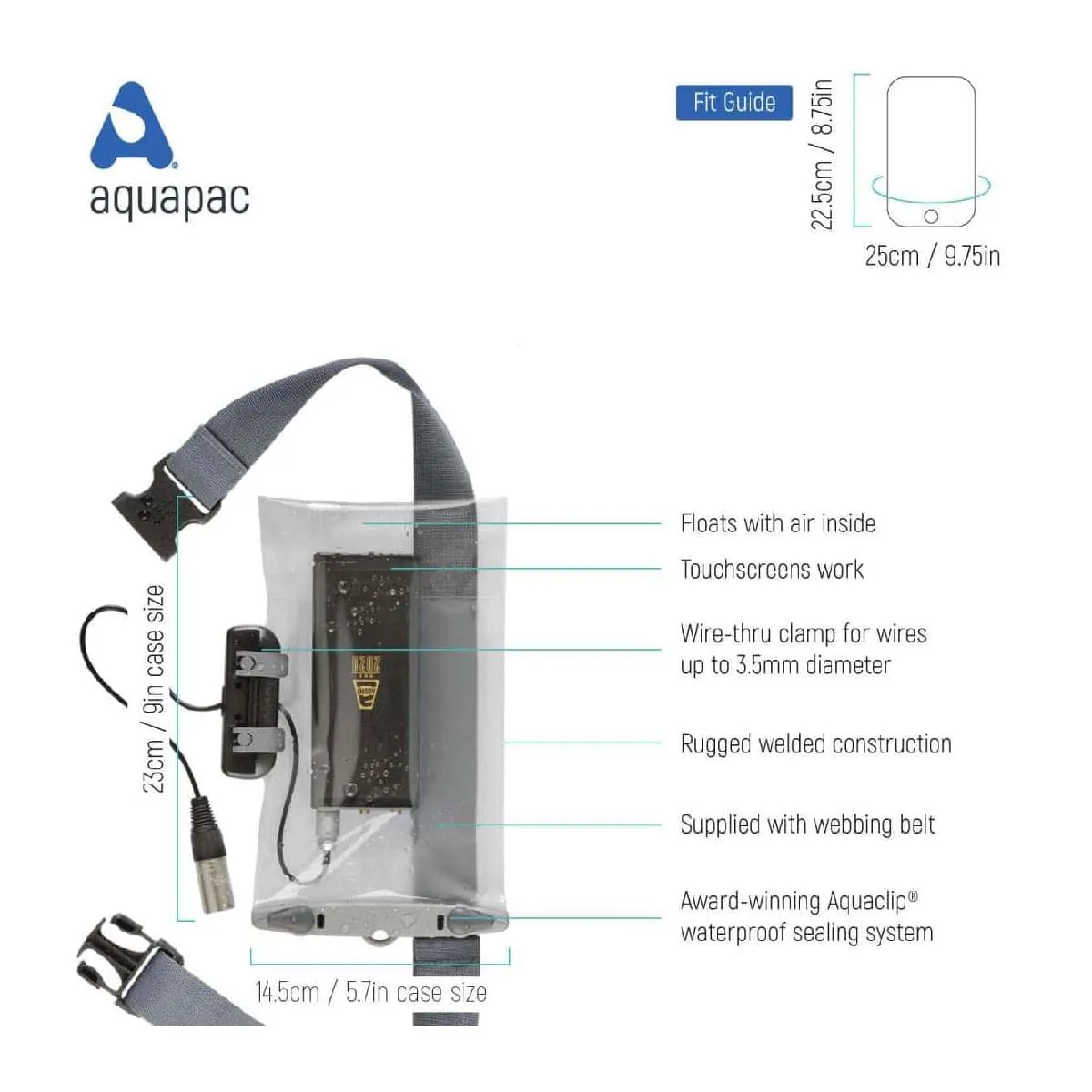 Aquapac Waterproof Radio Microphone / Connected Large Electronics Case