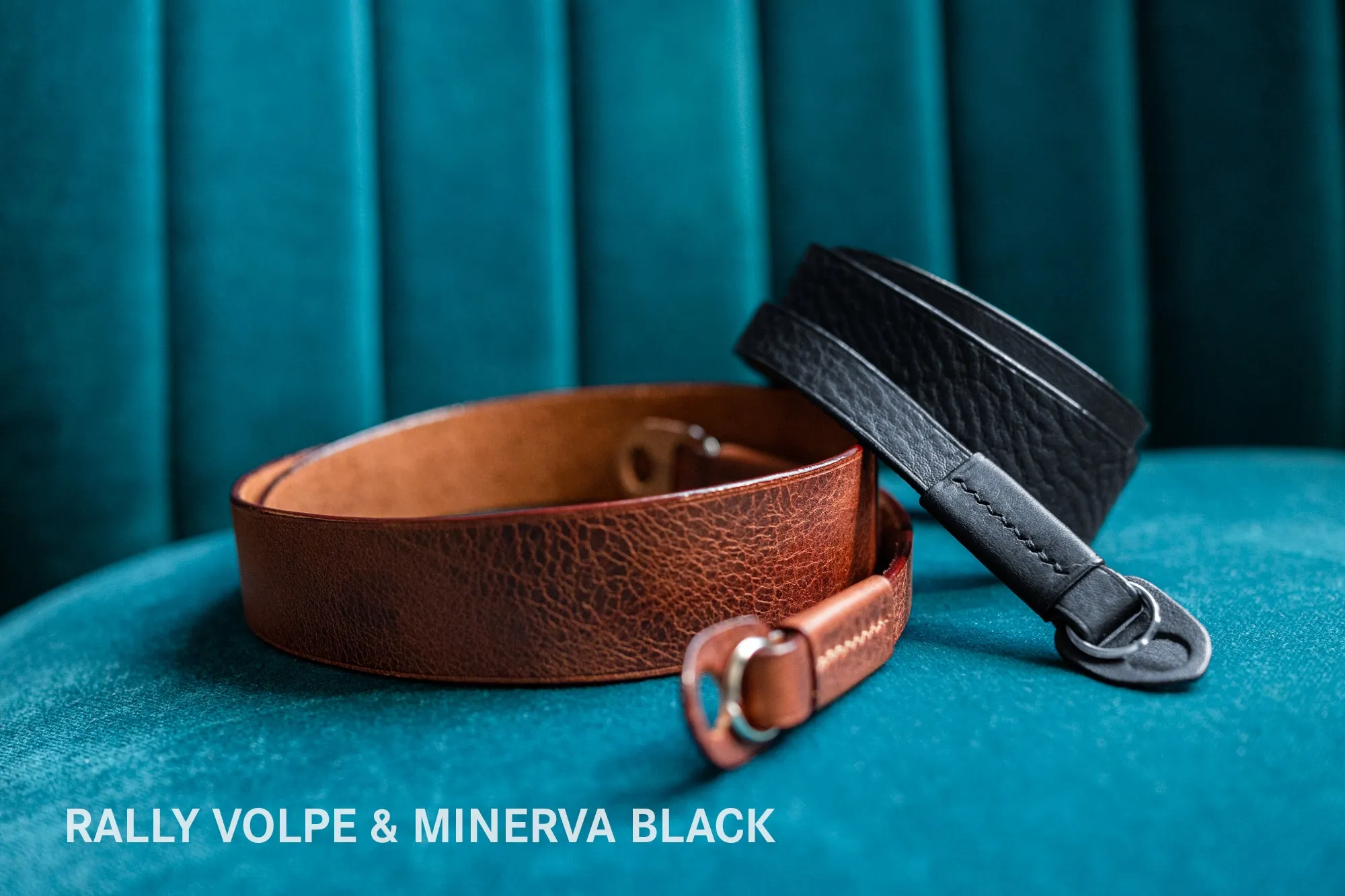 Arte di Mano Boa Neck Strap, 95cm - Minerva Black with White Stitching