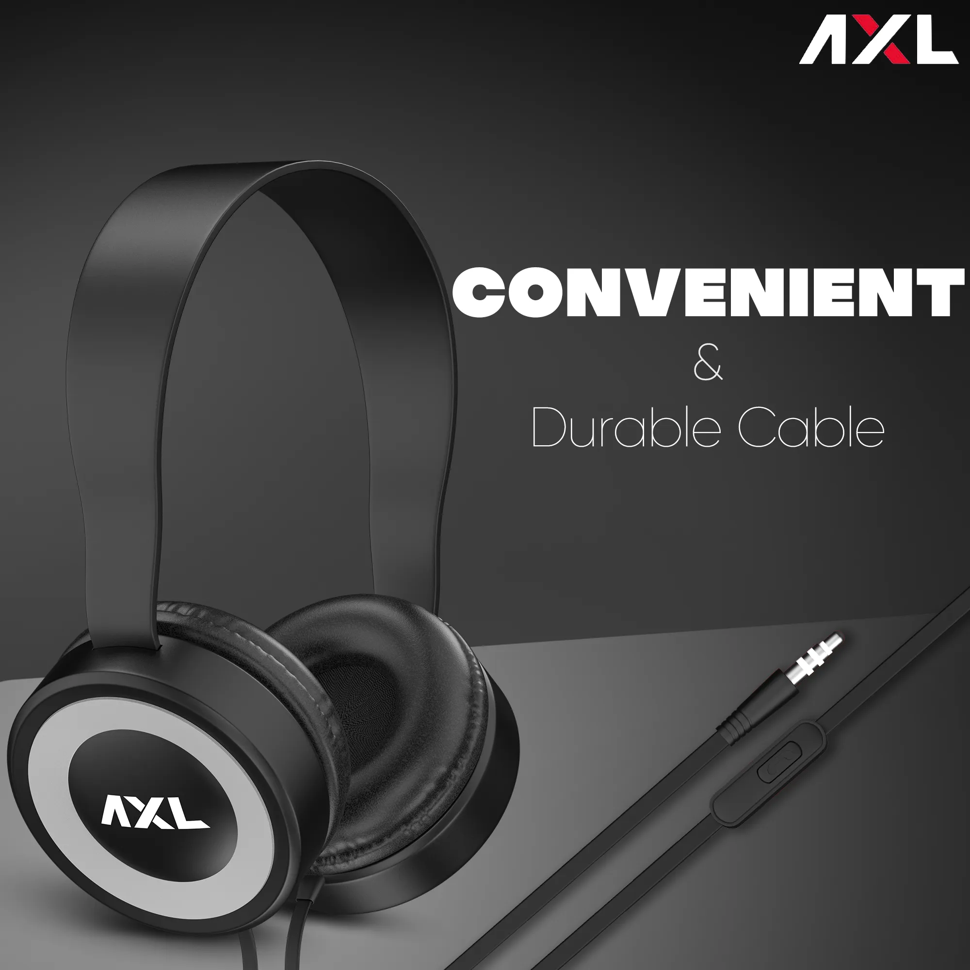 AXL AHP-01 Stereo Wired Headphones with in-Built Mic, Soft Padded Ear cups & 3.5mm Aux Connectivity (Black)