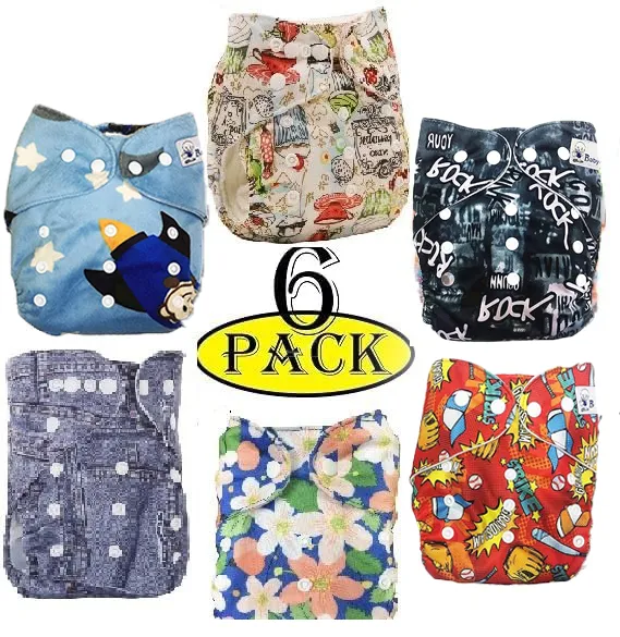 Babymoon (Pack of 6) Premium Washable Adjustable Reusable Cloth Diaper