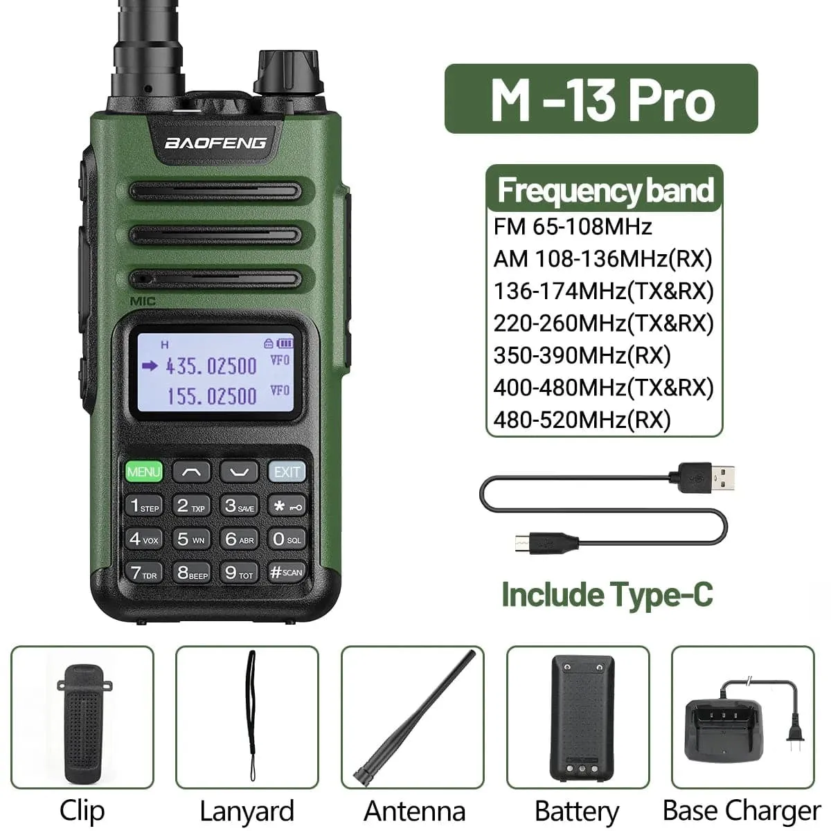 Baofeng M-13 Pro Air Band Walkie Talkie 10W AM Wireless Copy Frequency NOAA Long Range Type-C High Power UV-5R Ham Two Way Radio