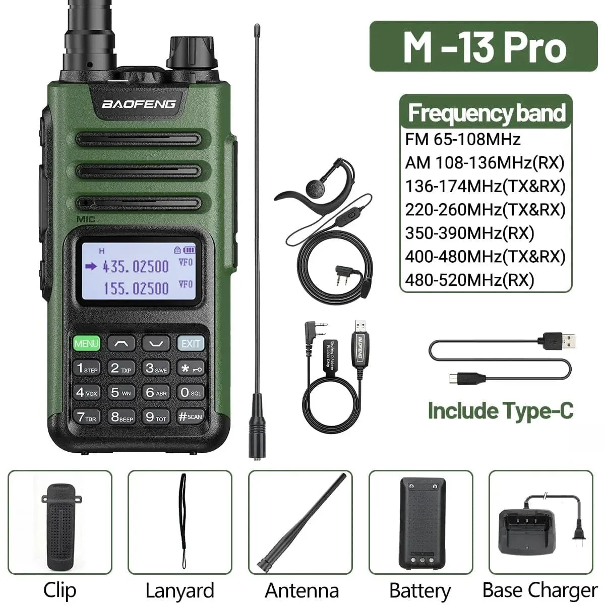 Baofeng M-13 Pro Air Band Walkie Talkie 10W AM Wireless Copy Frequency NOAA Long Range Type-C High Power UV-5R Ham Two Way Radio