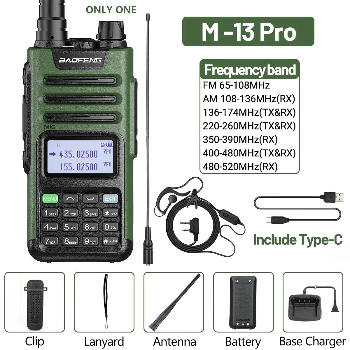 Baofeng M-13 Pro Air Band Walkie Talkie 10W AM Wireless Copy Frequency NOAA Long Range Type-C High Power UV-5R Ham Two Way Radio