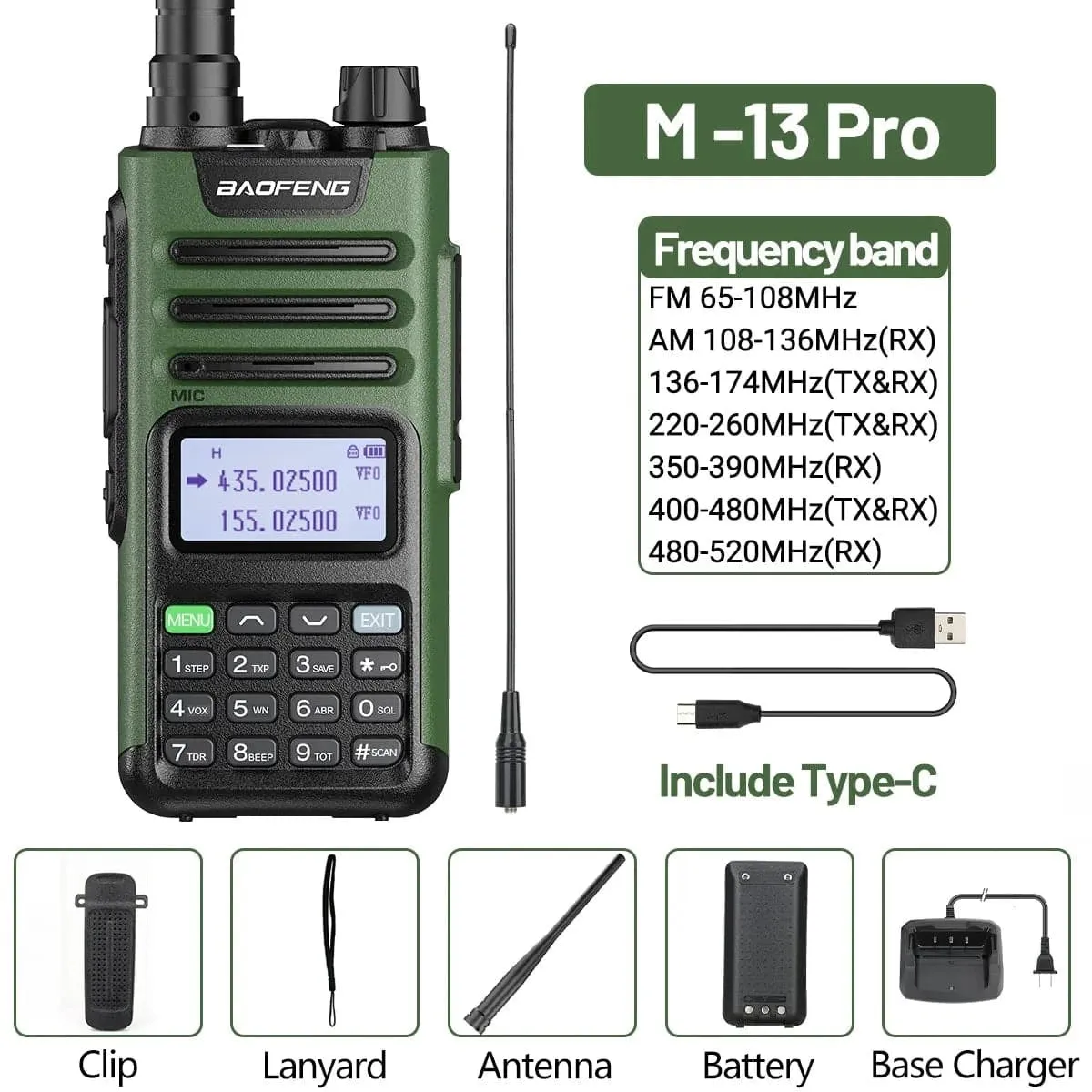 Baofeng M-13 Pro Air Band Walkie Talkie 10W AM Wireless Copy Frequency NOAA Long Range Type-C High Power UV-5R Ham Two Way Radio