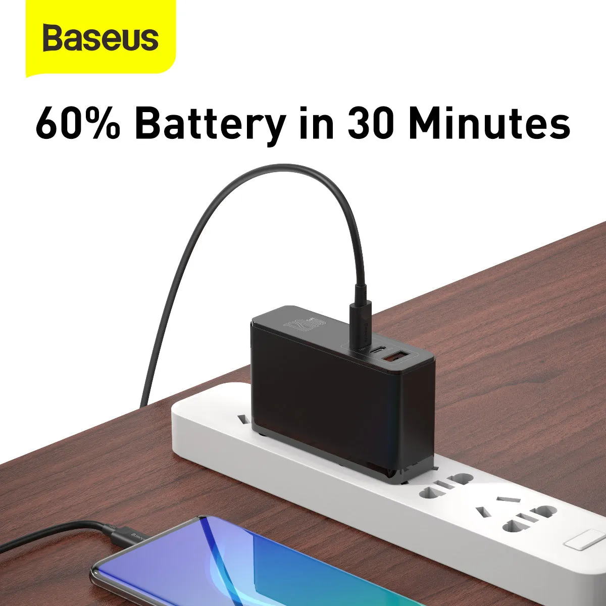 Baseus 120W 2*Type-C / USB-C   USB Ports GaN Mini Fast Charger  Type-C Data Cable, US Plug CCGAN-I01