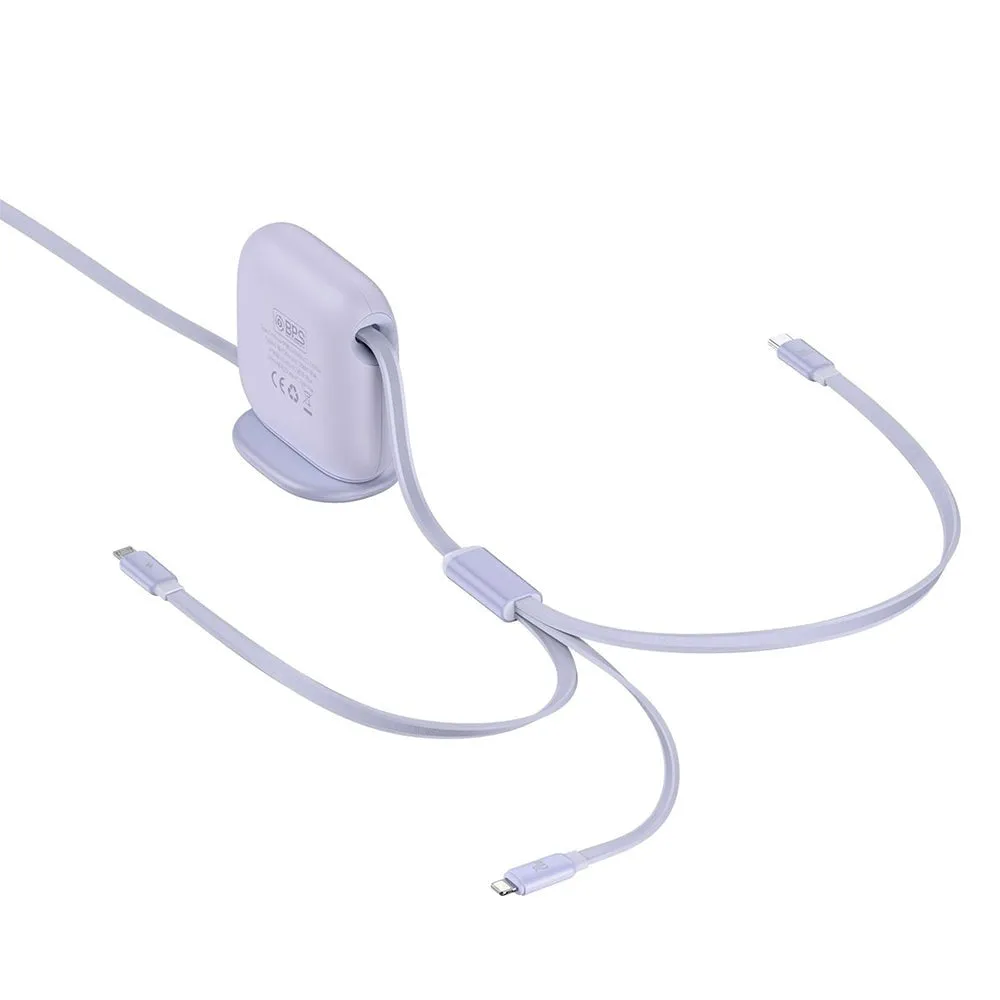 Baseus 3-i-1 Multi Kabel m. Udtrækkelige Kabler USB-C til USB-C, Micro USB og Lightning - Lavendel