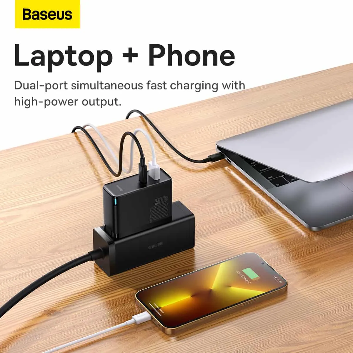 Baseus GaN5 Pro Fast Charger C U 100W US (With Mini Cable Type-C to Type-C 100W(20V/5A) 1m)