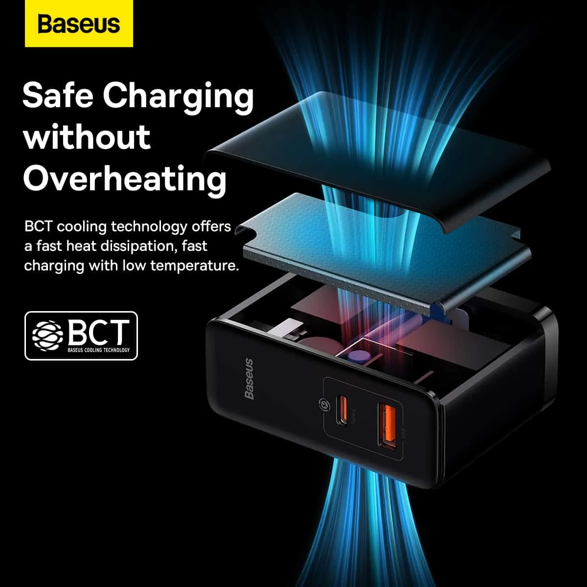 Baseus GaN5 Pro Fast Charger C U 100W US (With Mini Cable Type-C to Type-C 100W(20V/5A) 1m)