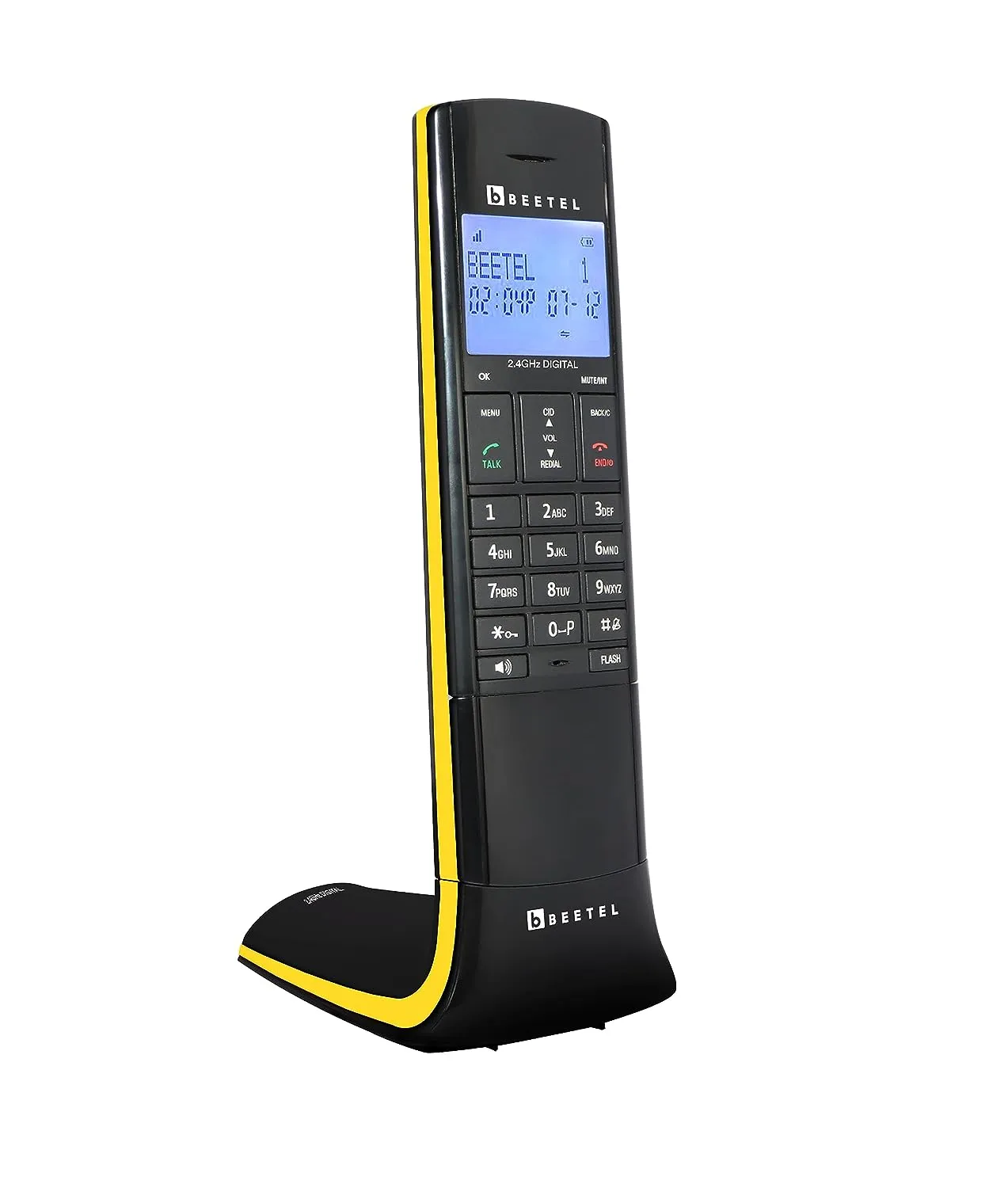 Beetel Newly Launched X95 Designer Cordless landline, Proudly Designed in India, 2.4GHz, Dual Tone, Blue-White LCD, 2-Way Speaker phone, Ringer & Volume control, Auto Answer, Alarm (X95)(Black/Yellow)