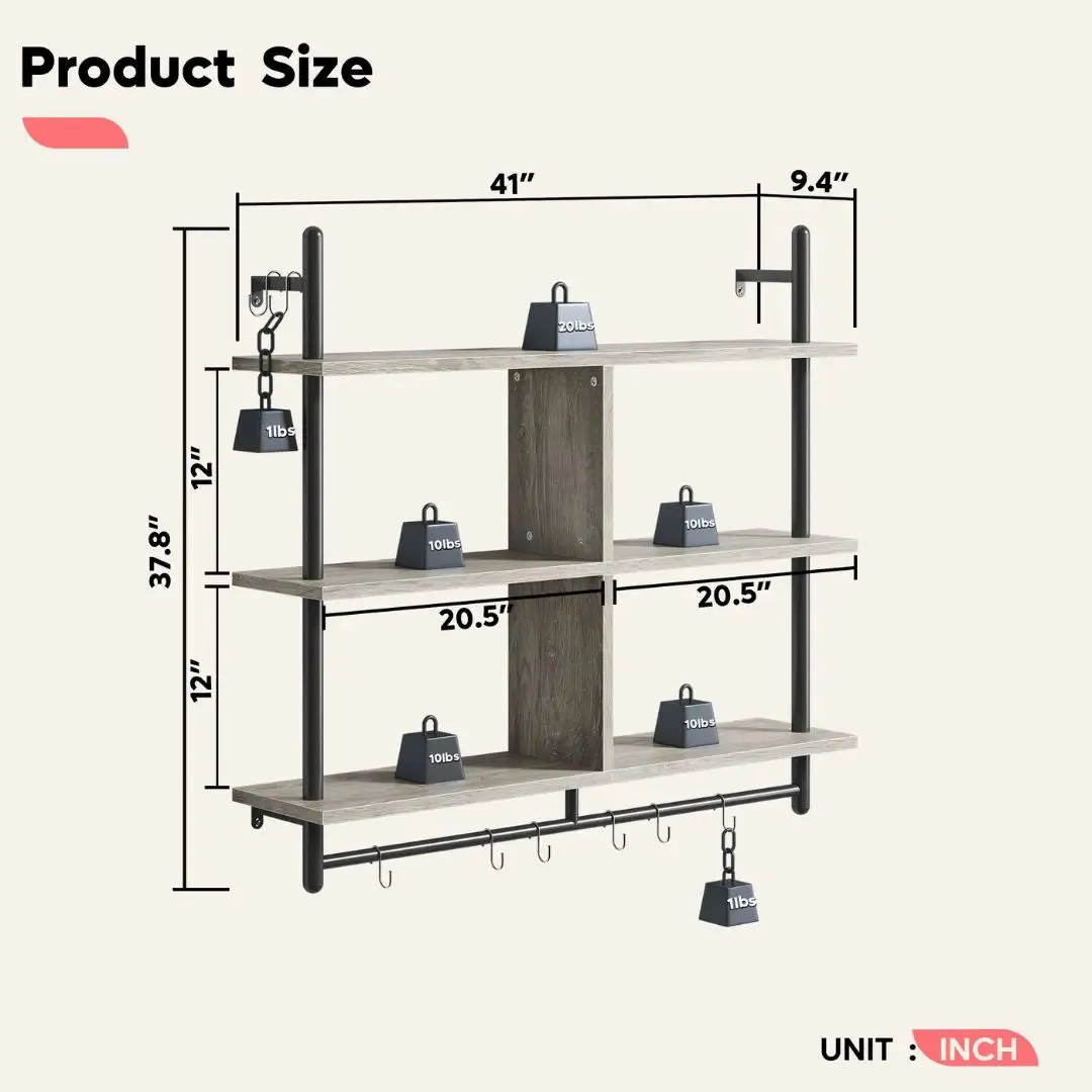 Bestier  41.5 inch  3-Tier Wall Mounted Floating Shelves