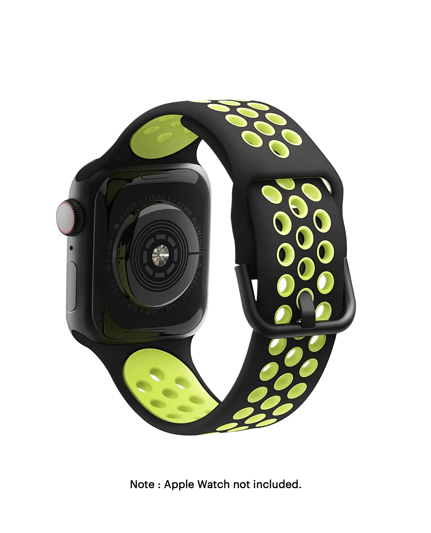 Black-Lime Ribbed Silicone Apple WatchBand (42/44/45mm)