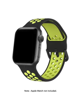 Black-Lime Ribbed Silicone Apple WatchBand (42/44/45mm)