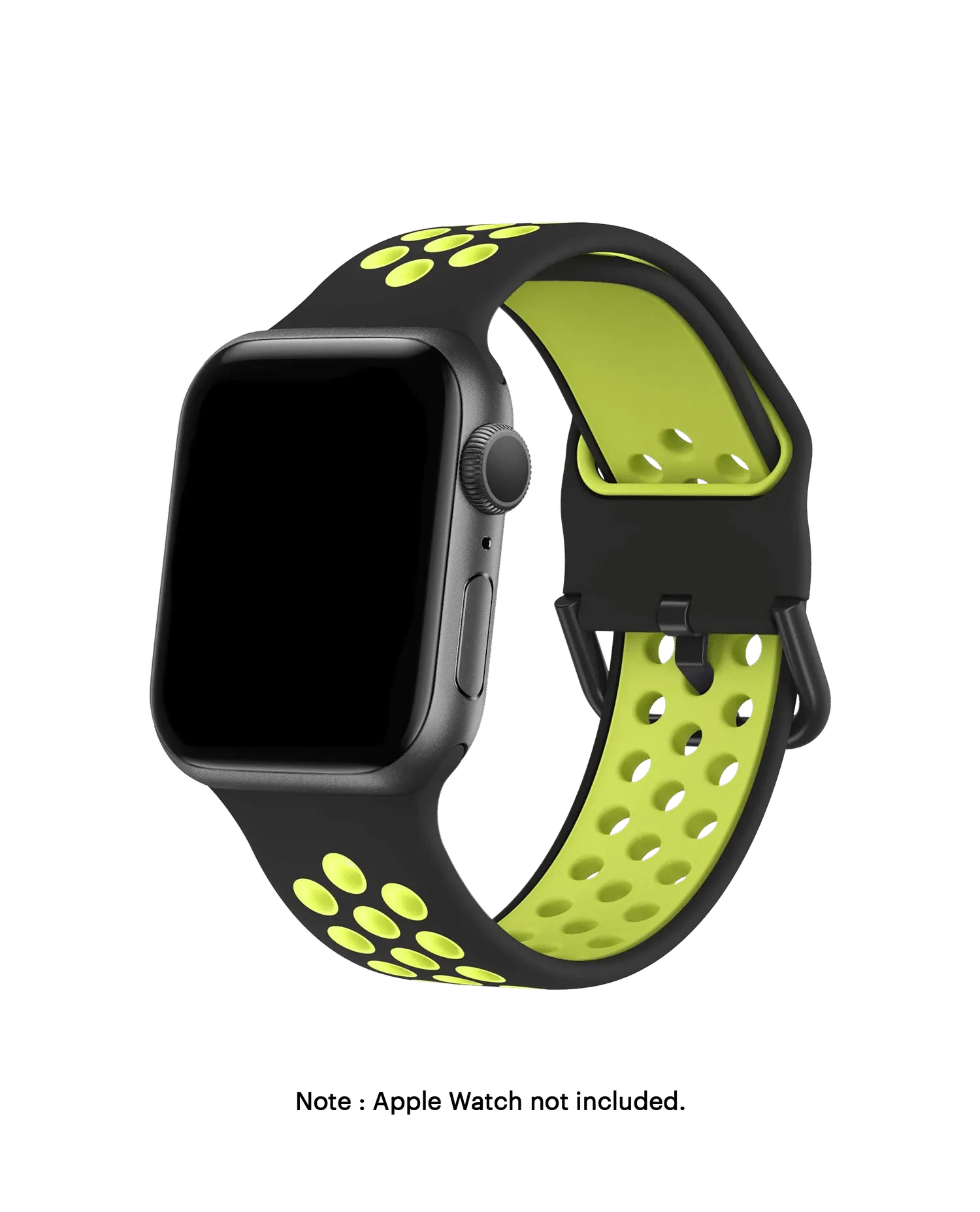 Black-Lime Ribbed Silicone Apple WatchBand (42/44/45mm)