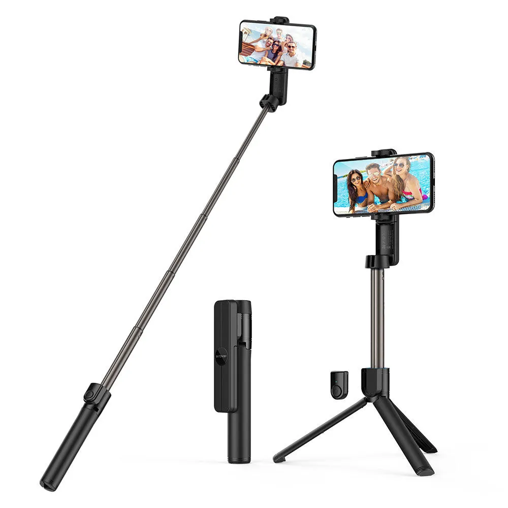 Bluetooth Selfie Stick Remote Control Tripod with Rotatable Phone Clamp