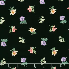 Botanica - Mini Floral Toss Black Multi Digitally Printed Yardage