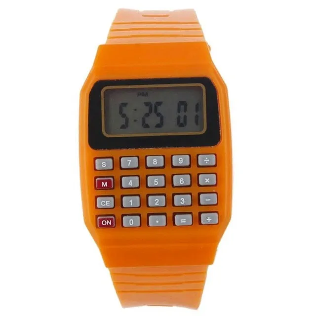 Boy and girl children Calculator watch live LED Clock Kid Silicone Multi-Purpose Date Time Electronic Digital Wrist Watch reloj