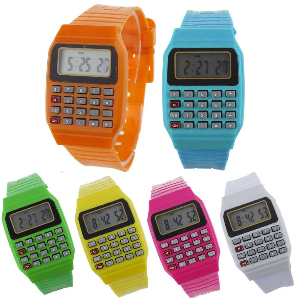 Boy and girl children Calculator watch live LED Clock Kid Silicone Multi-Purpose Date Time Electronic Digital Wrist Watch reloj