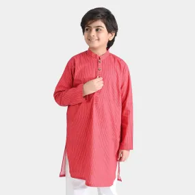 Boys Cotton Poplin Printed Kurta Stripe-Red