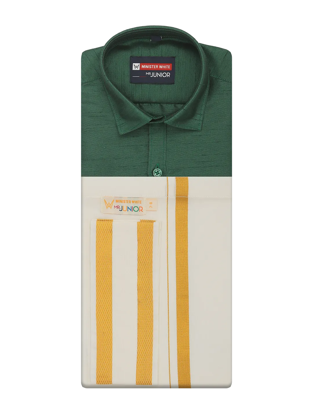 Boys Green Color Half Sleeves Shirt with Gold Jari Flexi Dhoti Adorable Boy