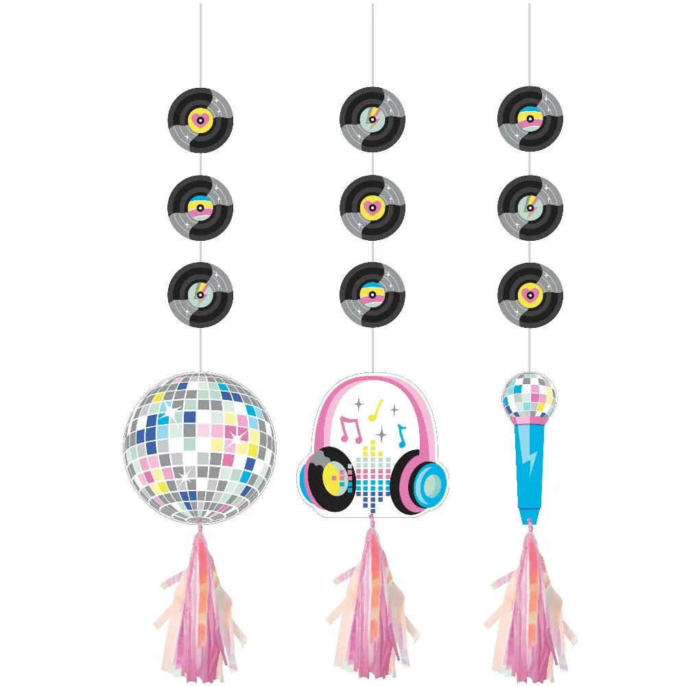 Bulk Birthday Beats Disco Hanging Cutouts with Iridescent Tassels (Case of 36)